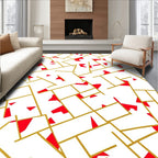 Gold Red Geometric Overlay Design Rug