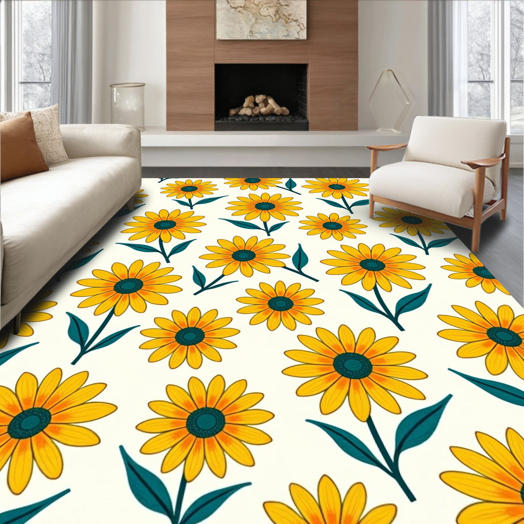 Bold Yellow Daisy Floral Pattern Rug