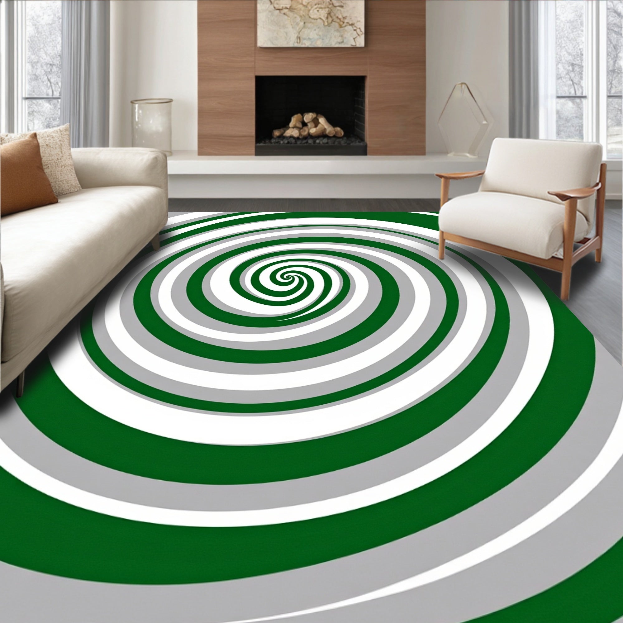 Green White Gray Swirl Pattern Rug