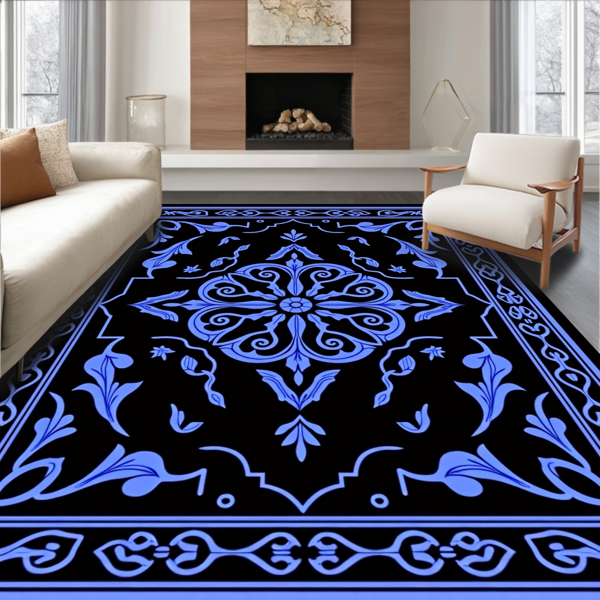 Elegant Blue Floral Vintage Pattern Rug