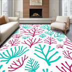 Coral Branch Pattern Red Teal Rug