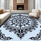 Ornate Black Floral Sunburst Mandala Rug