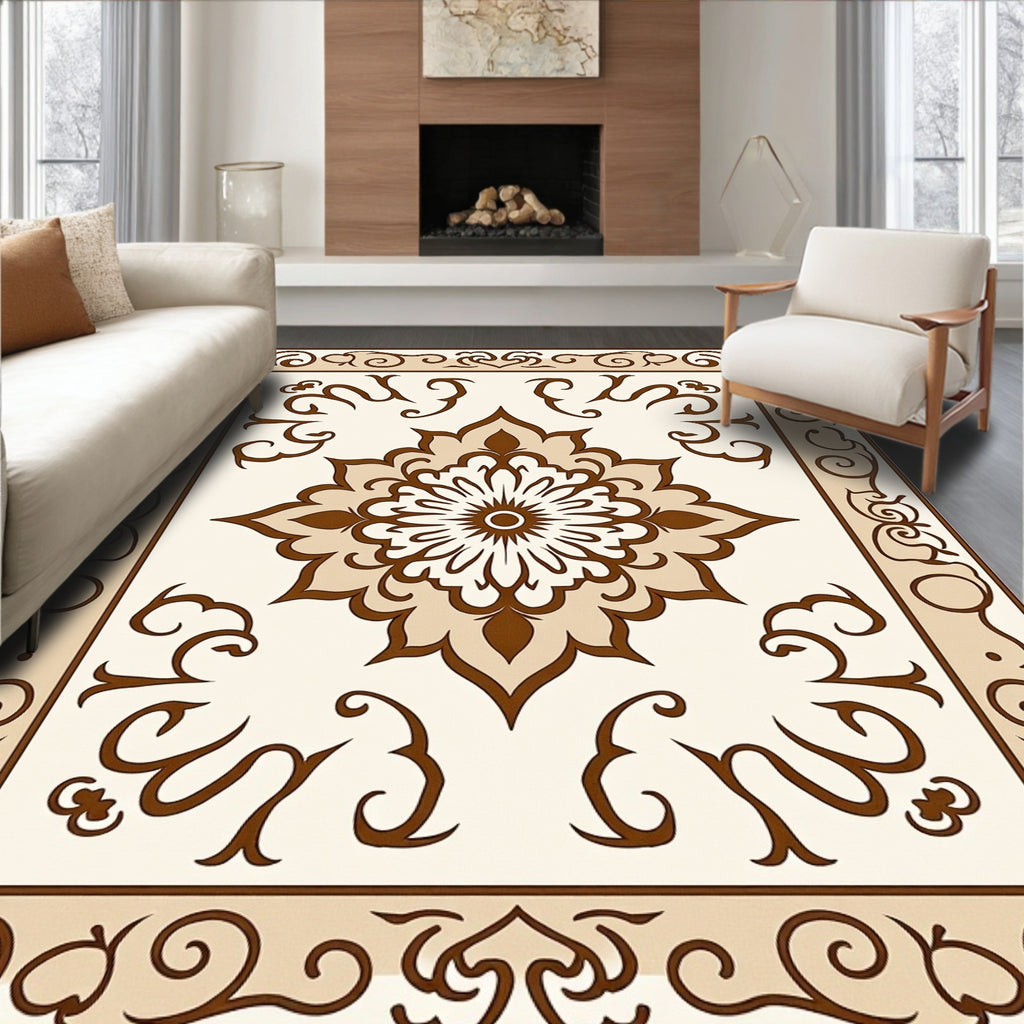 Brown Floral And Scrollwork Medallion Rug