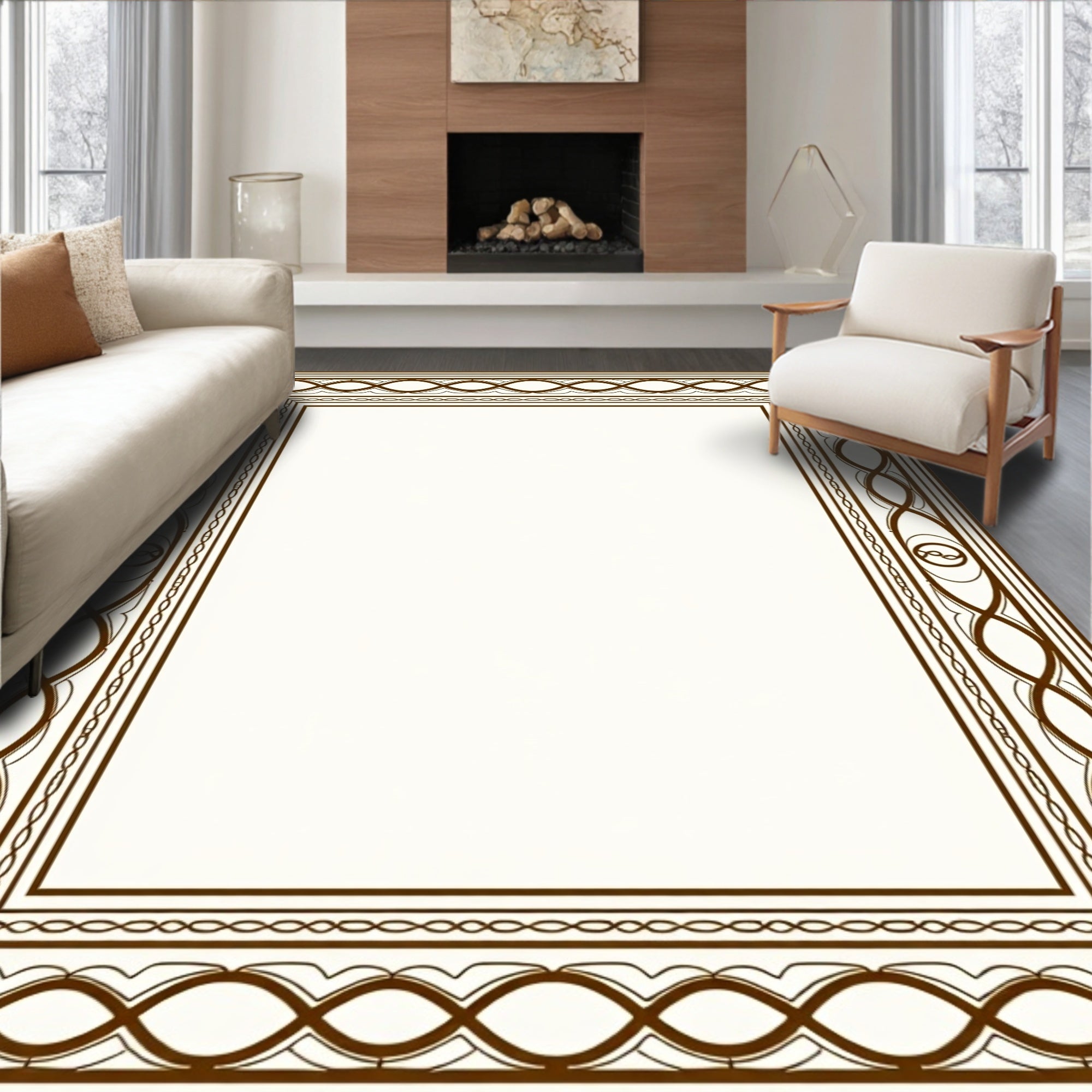 Geometric Border With Interlocking Loops Rug