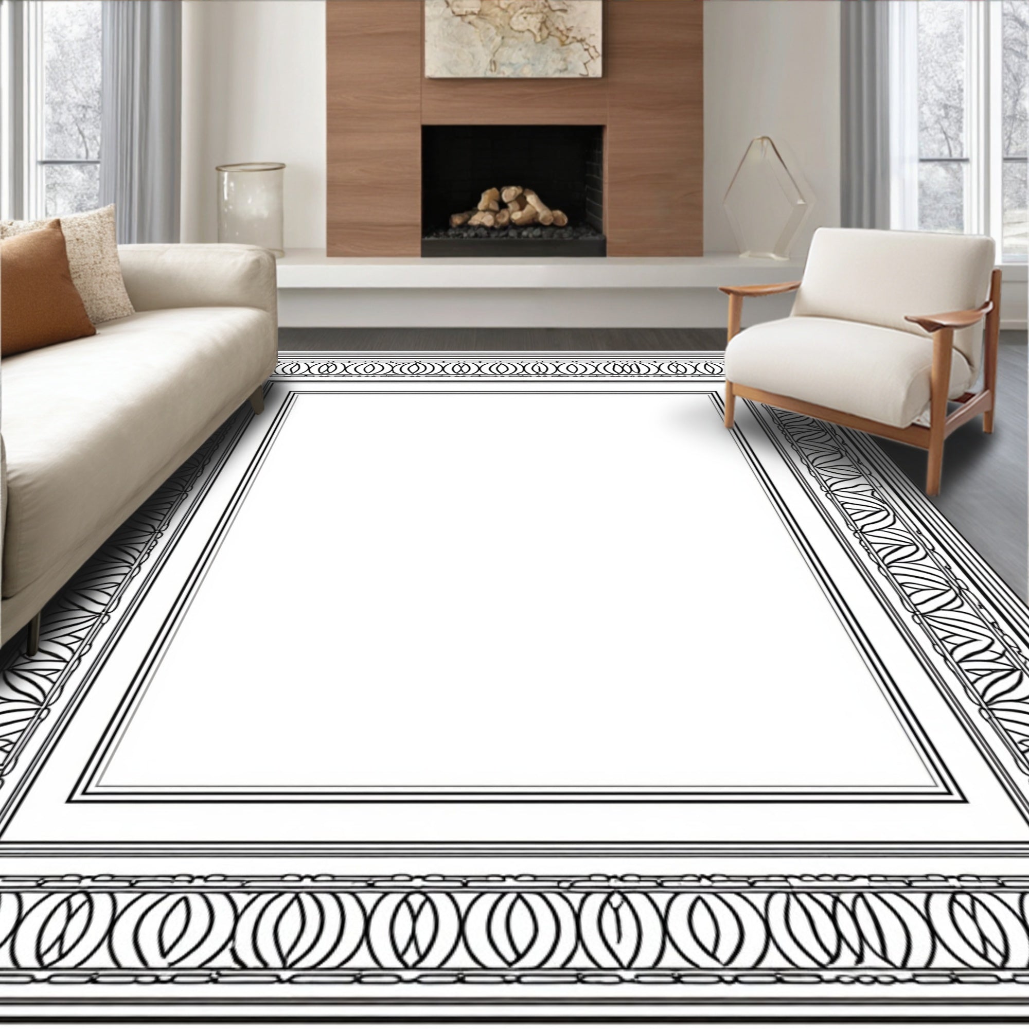 Ornate Geometric Border Design Rug