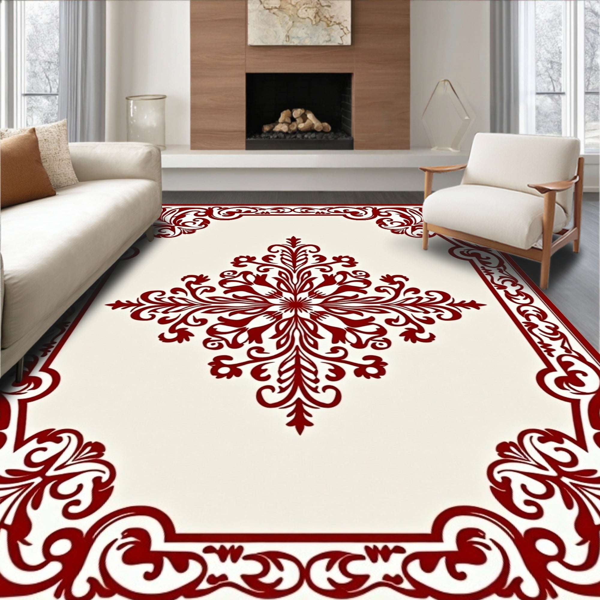 Classic Damask Floral Scroll Rug