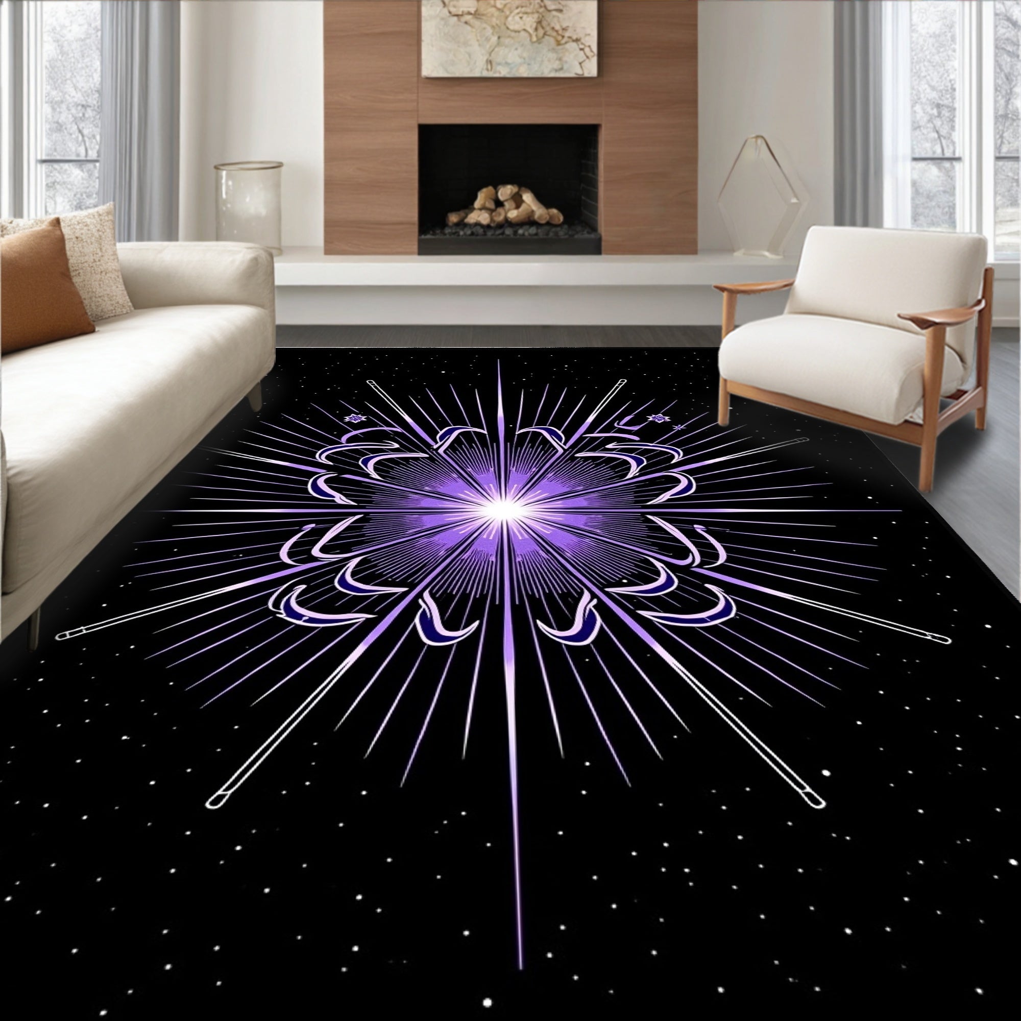 Radiant Starburst Purple Mandala Rug