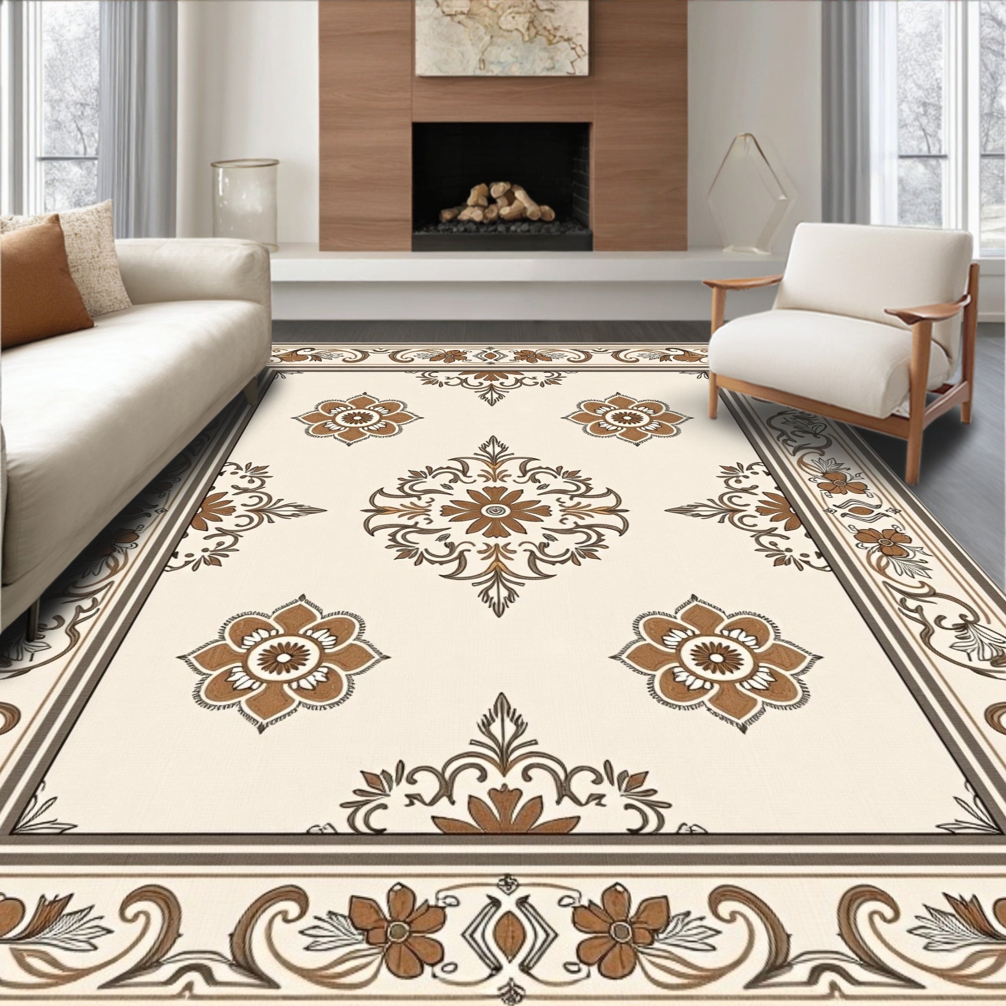 Classic Floral Medallion Border Rug