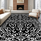 Intricate Black White Floral Design Rug