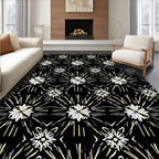 Starburst Floral Patterned Black Gold Rug