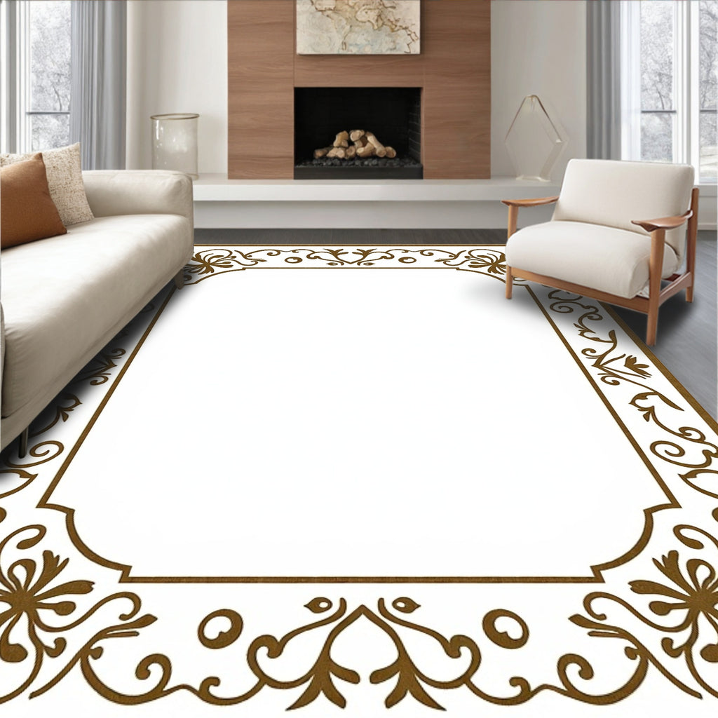 Decorative Brown Floral Border Design Rug