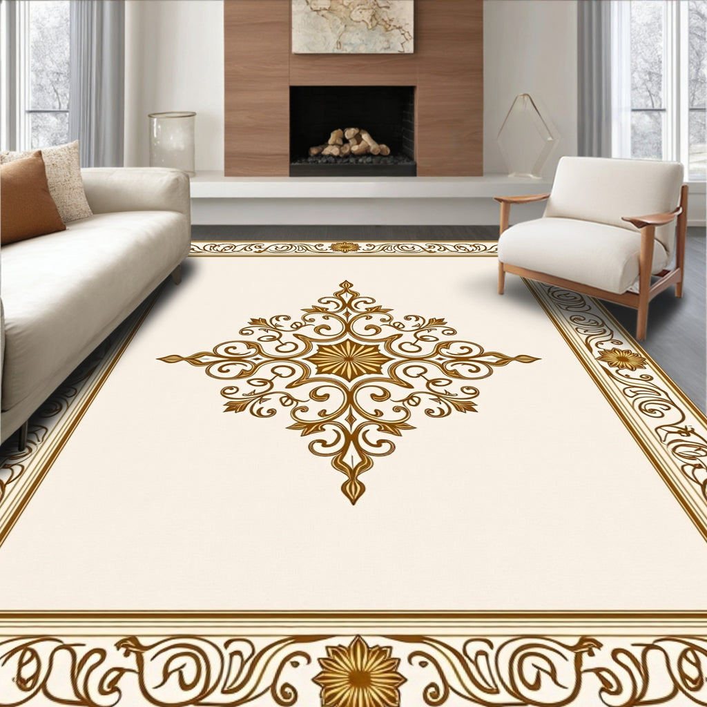 Ornate Scrollwork Medallion Pattern Rug