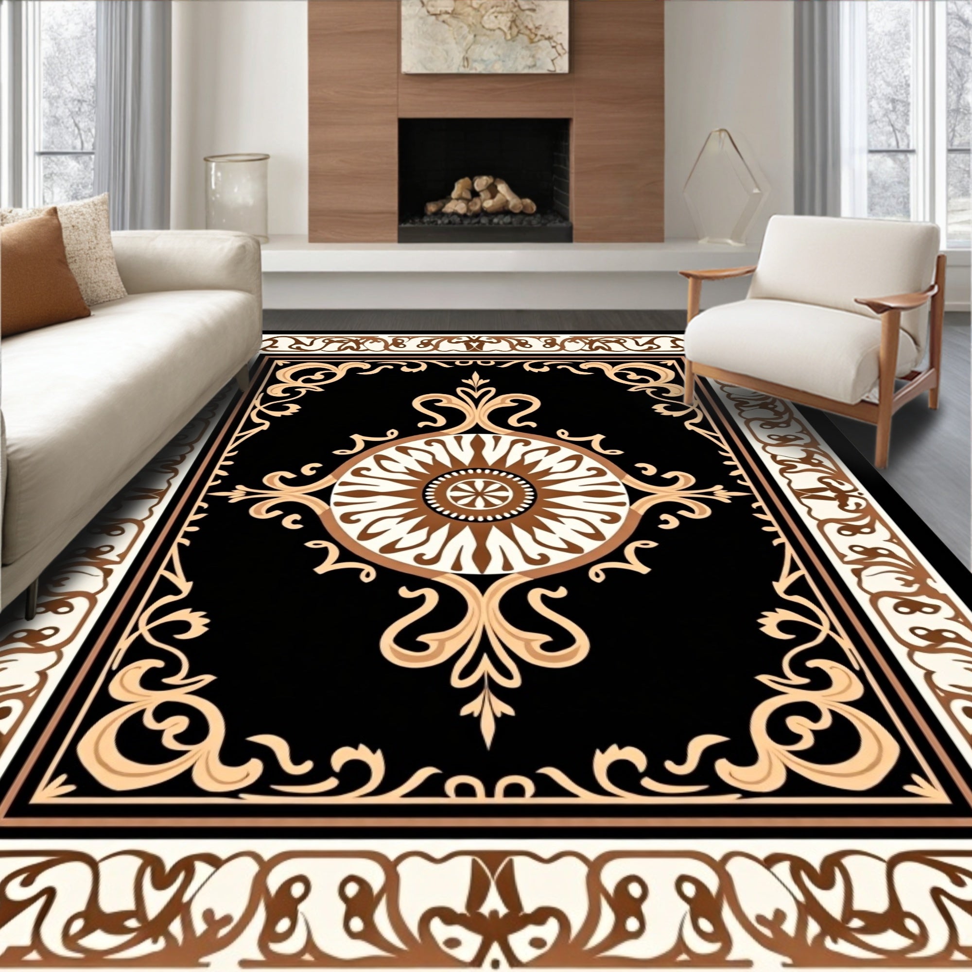 Ornate Scrollwork And Floral Motif Rug