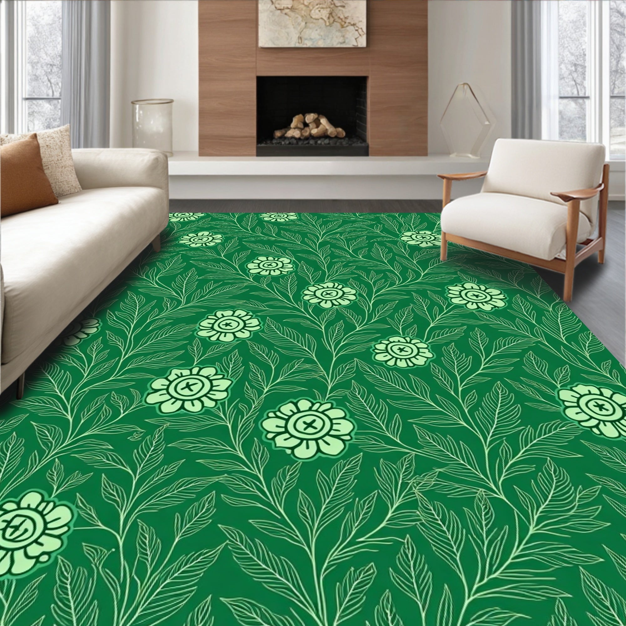 Verdant Floral Vine Pattern Rug