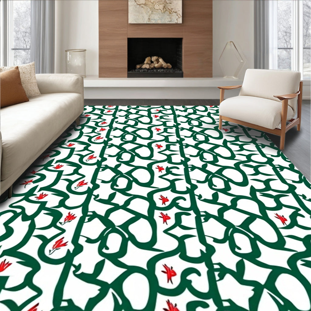 Emerald Vine With Red Floral Accents Rug