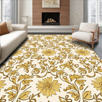 Golden Floral Vine Patterned Rug
