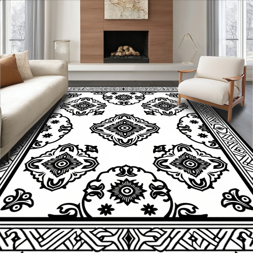 Black White Classic Damask Tile Rug