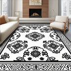 Black White Classic Damask Tile Rug