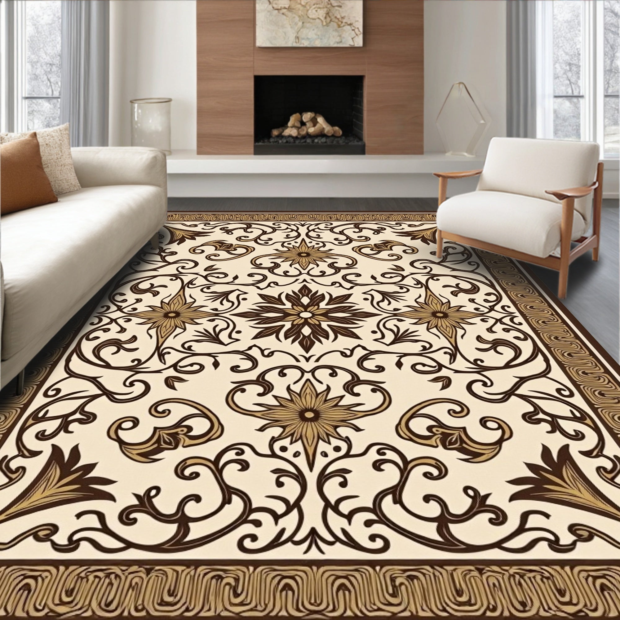 Intricate Floral Scroll Pattern Design Rug