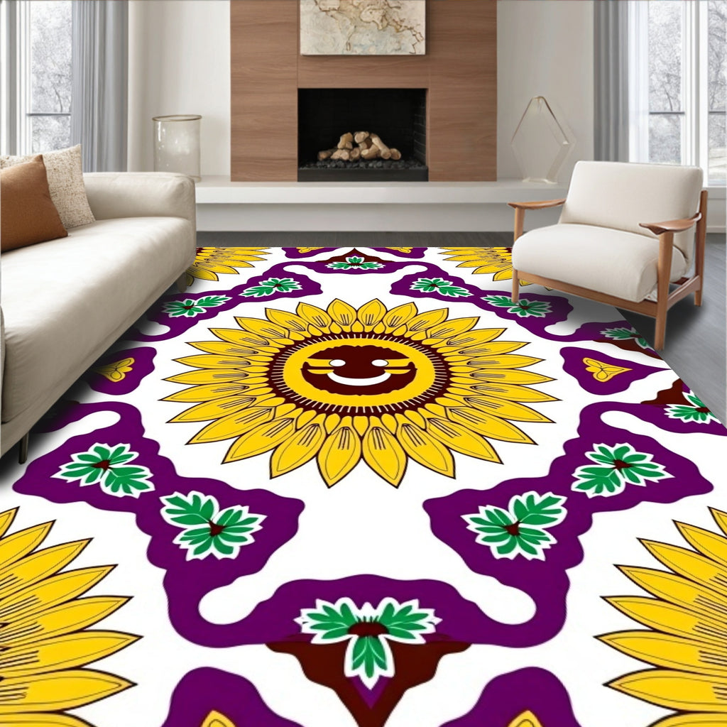 Bold Yellow Sun Floral Pattern Rug