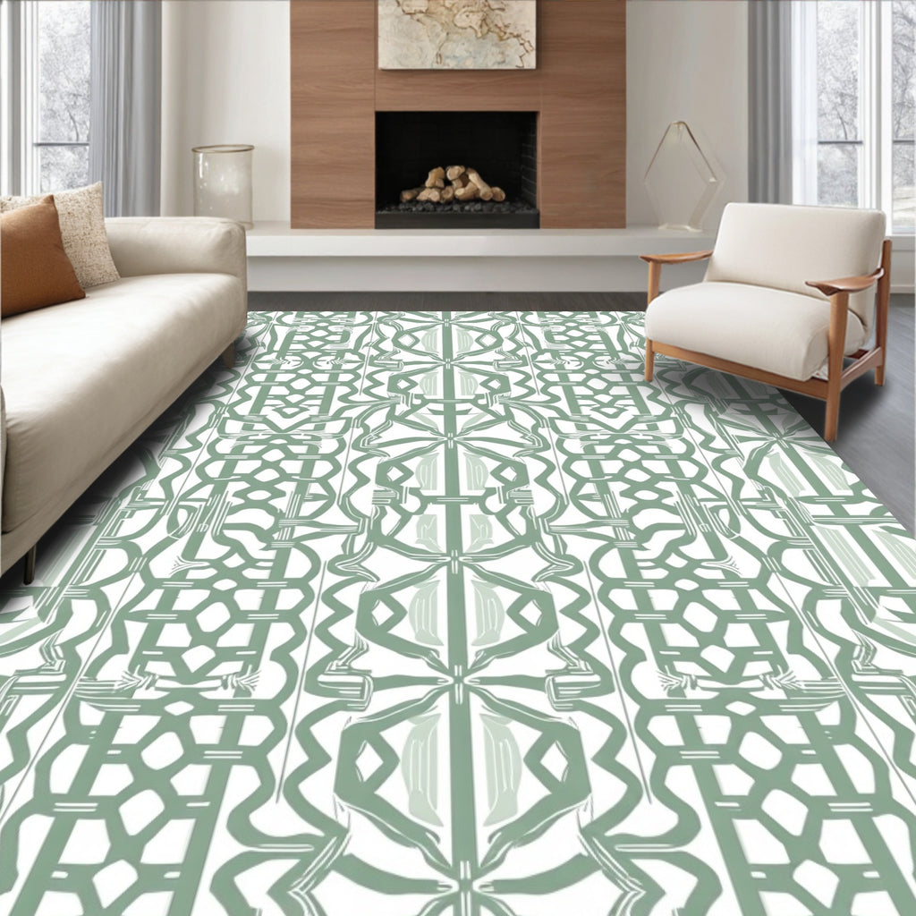 Art Deco Green Geometric Pattern Rug
