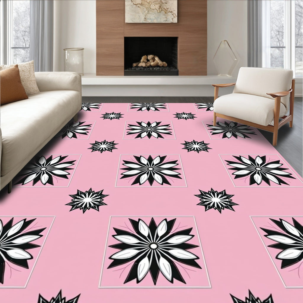 Pink Floral Geometric Repeat Rug