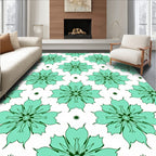 Aqua Floral Patterned Tile Rug