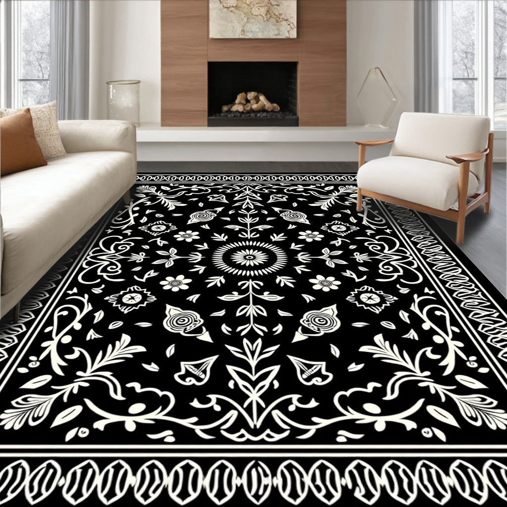 Classic Floral Monochromatic Ornament Rug