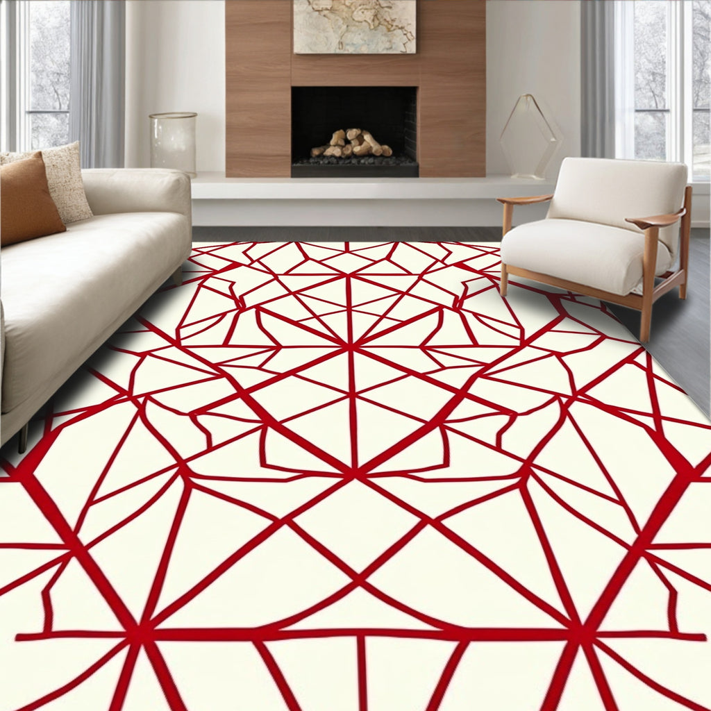 Crimson Geometric Intersecting Lines Rug