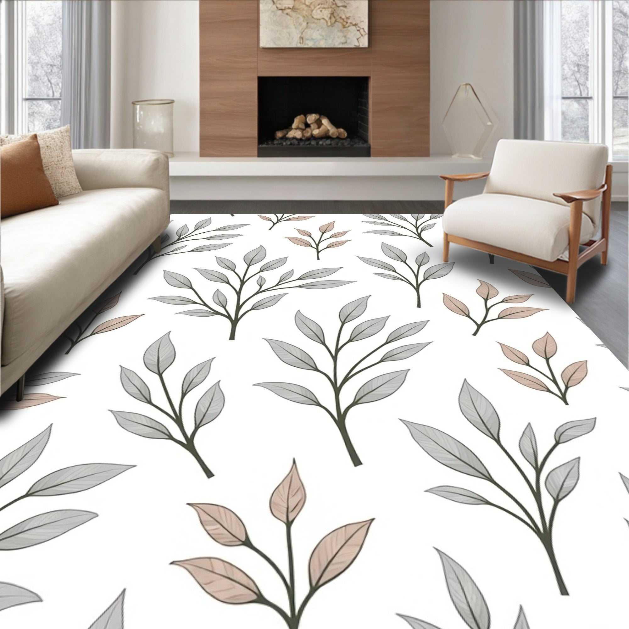 Delicate Autumn Branch Pattern Rug