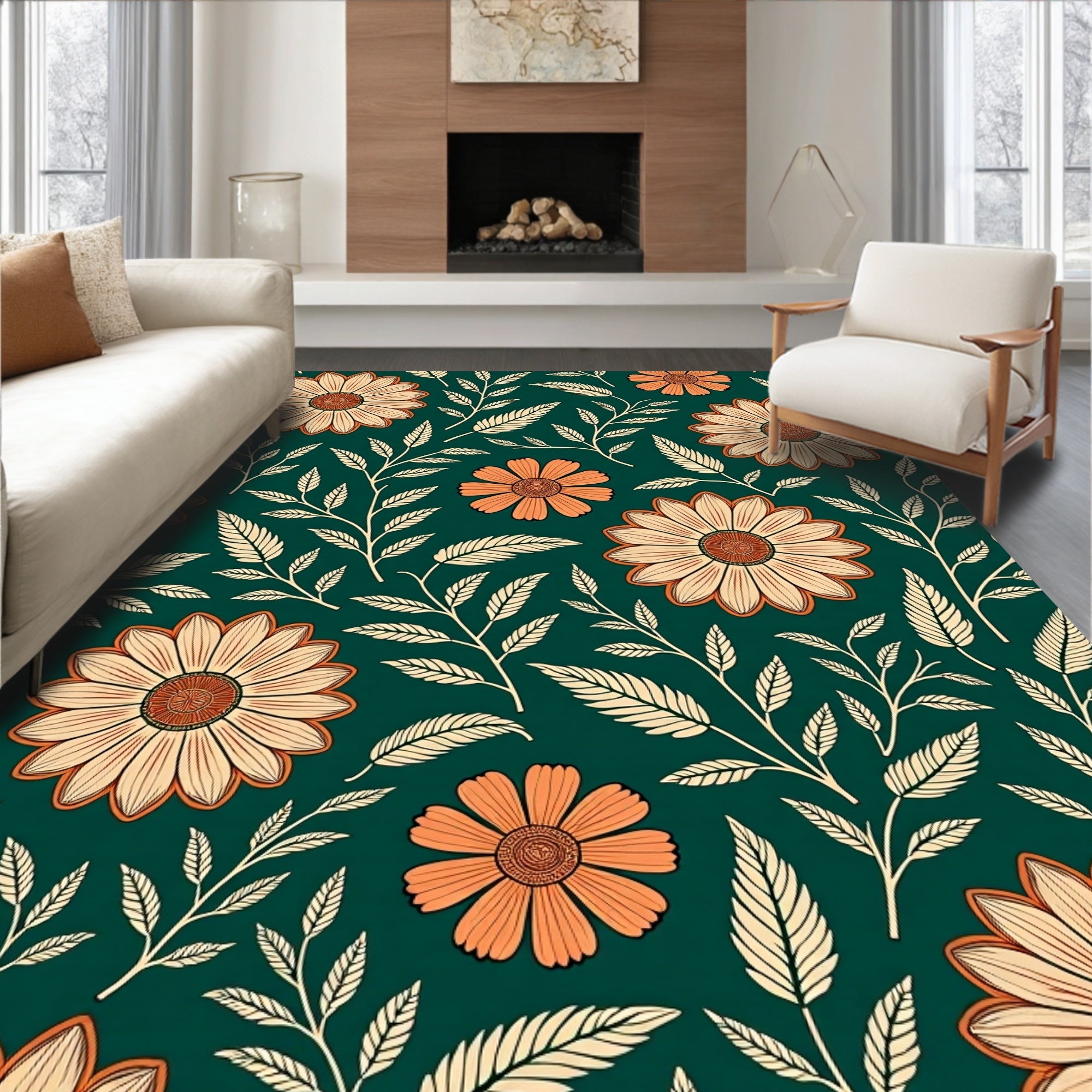 Floral Branch Botanical Pattern Design Rug