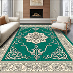 Elegant Teal Floral And Scrollwork Pattern Rug