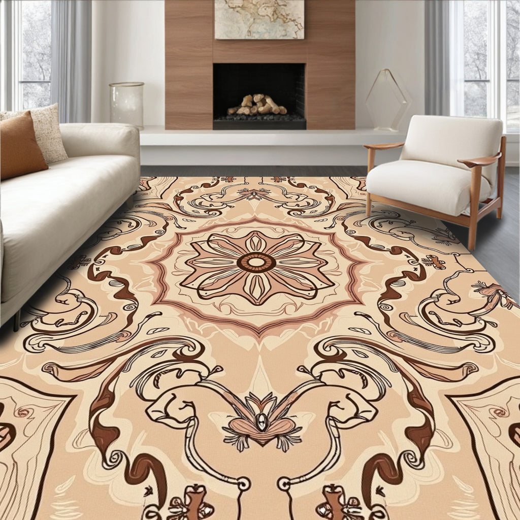 Sepia Floral Scrollwork Pattern Rug