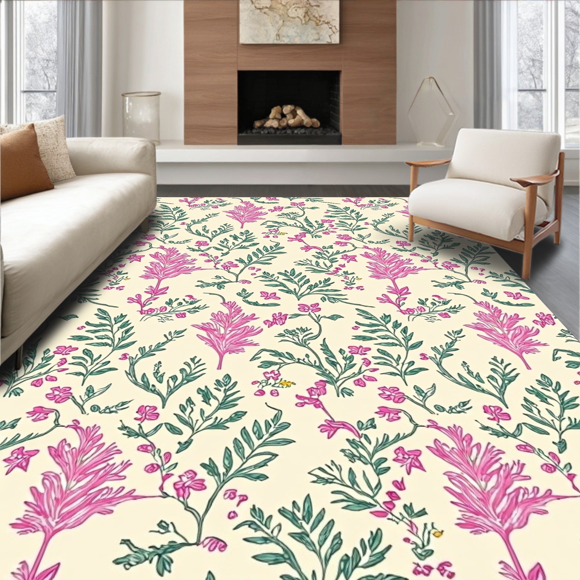 Shabby Chic Floral Vine Print Rug