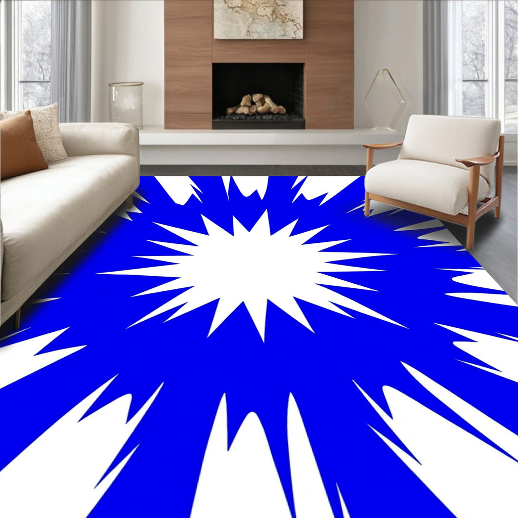 Blue Stretched Starburst Pattern Rug