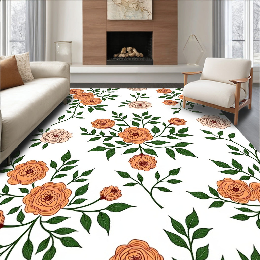 Peach Floral Branchs Pattern Rug
