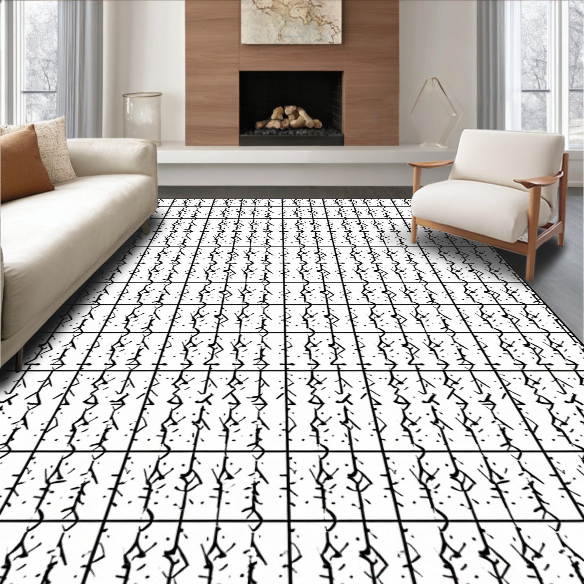 Abstract Black White Grid Patterns Rug