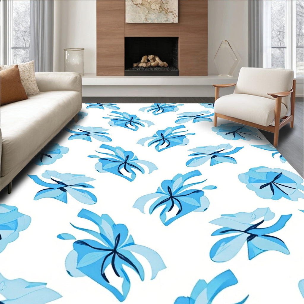 Blue Floral Abstract Pattern Style Rug