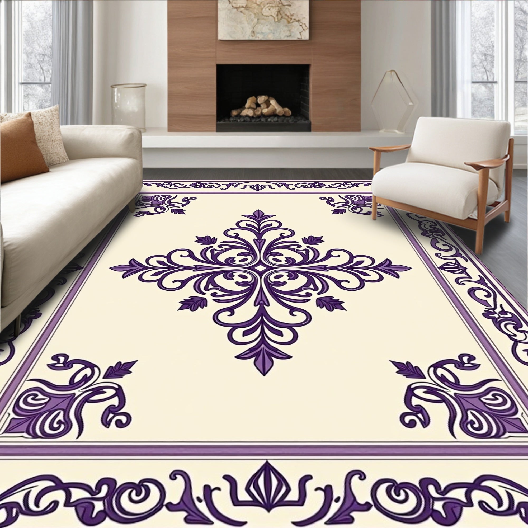 Elegant Floral Scroll Work Design Rug