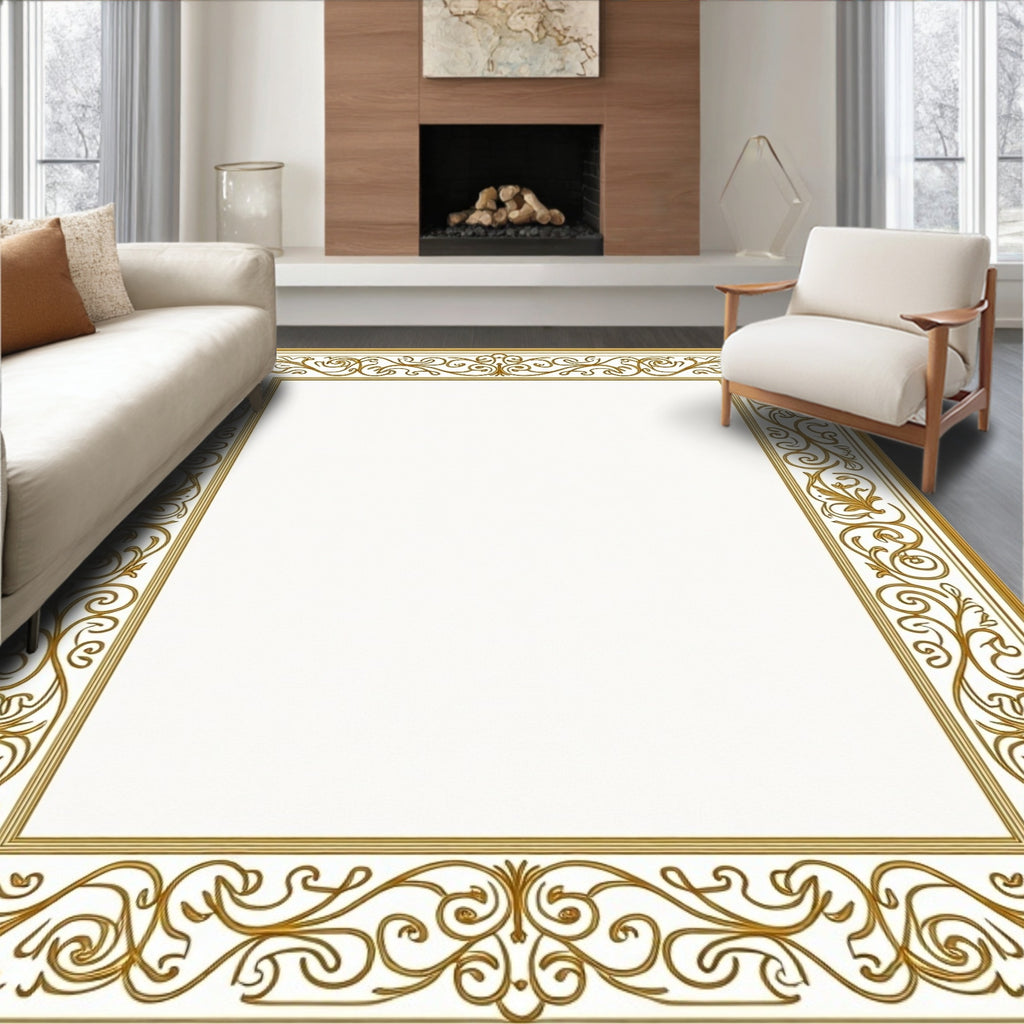 Ornate Gold Swirl Pattern Rug