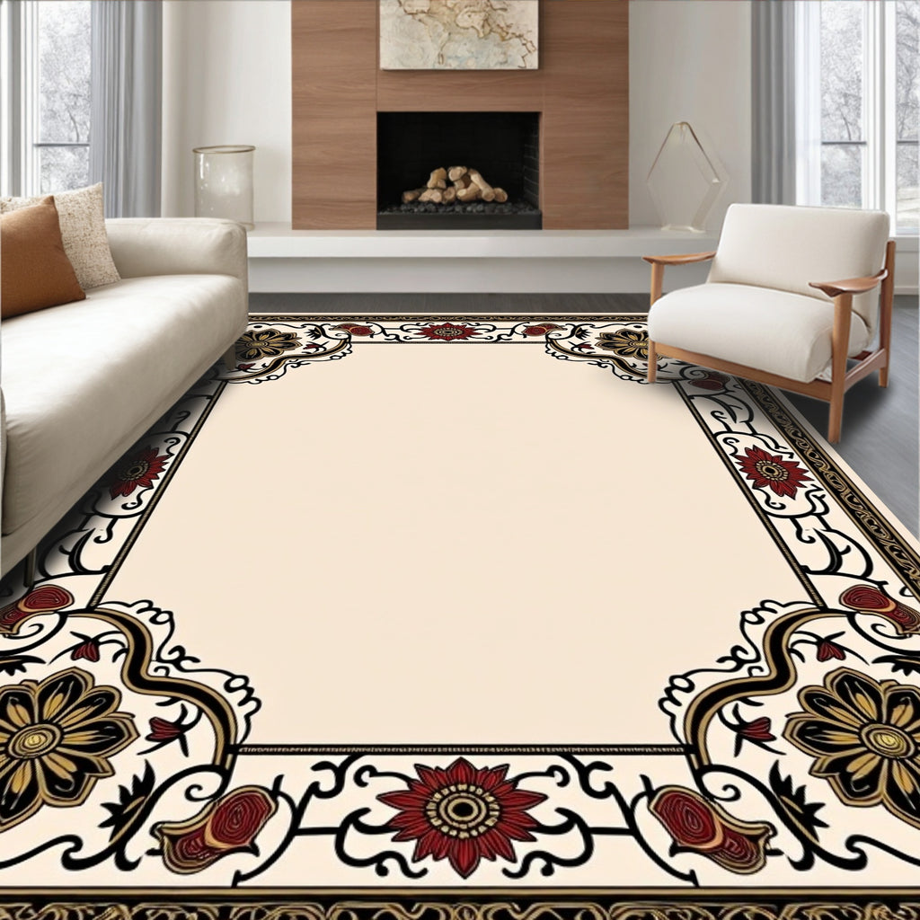 Ornate Floral Border Design Rug