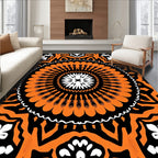 Orange Black White Mandala Pattern Rug