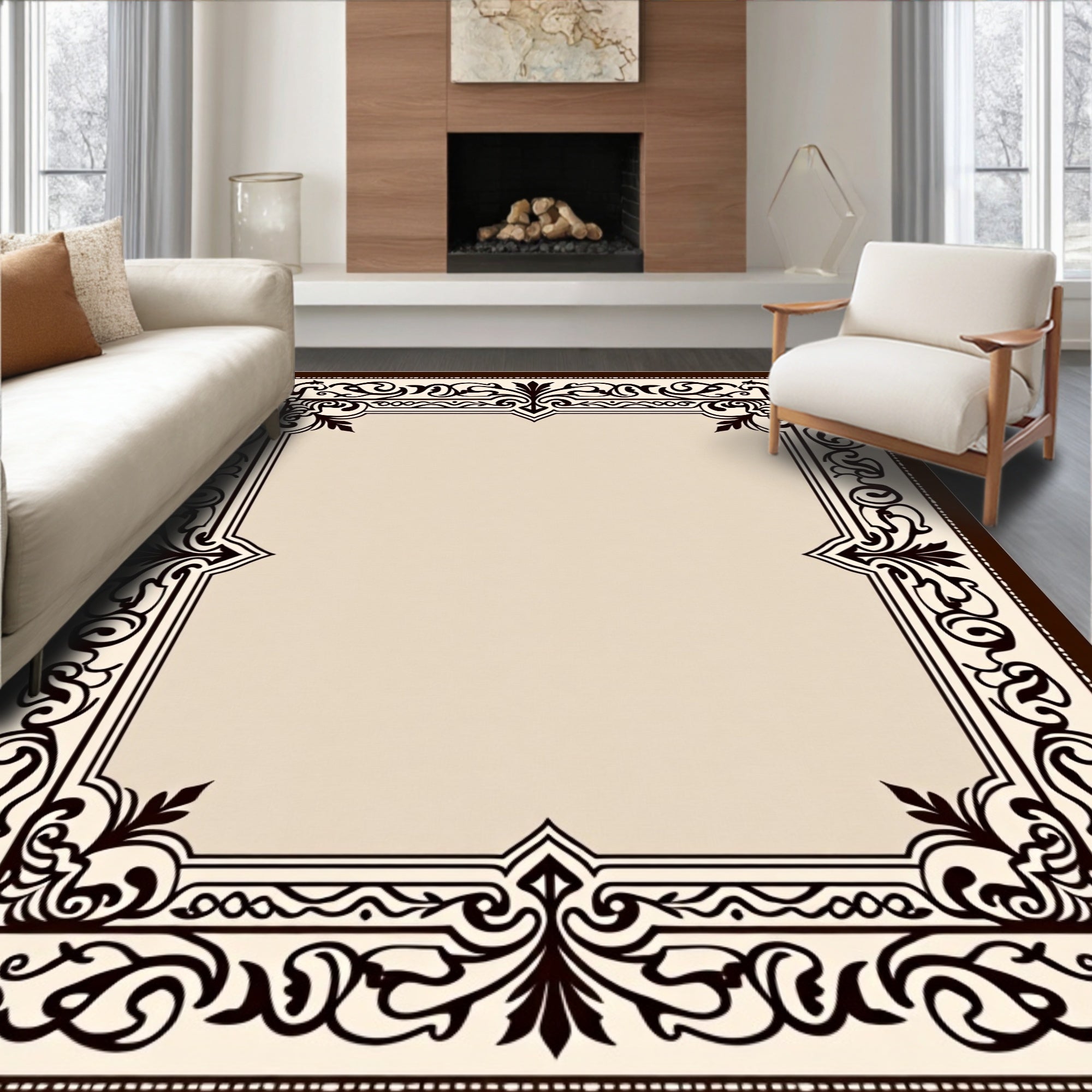 Elegant Arabesque Border Pattern Rug
