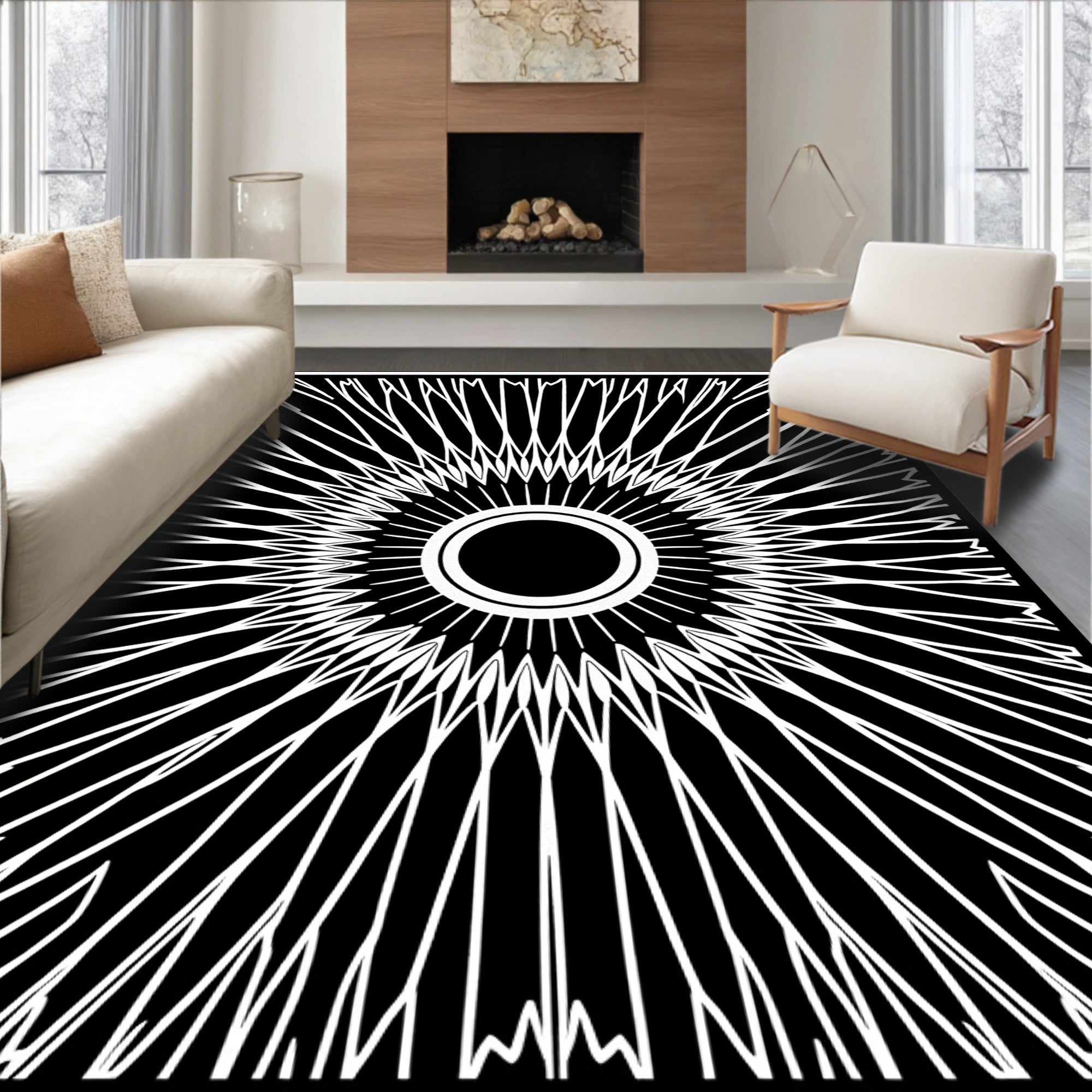 Radiant Sunburst Geometric Design Rug