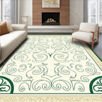 Traditional Green Swirl Floral Design Rug