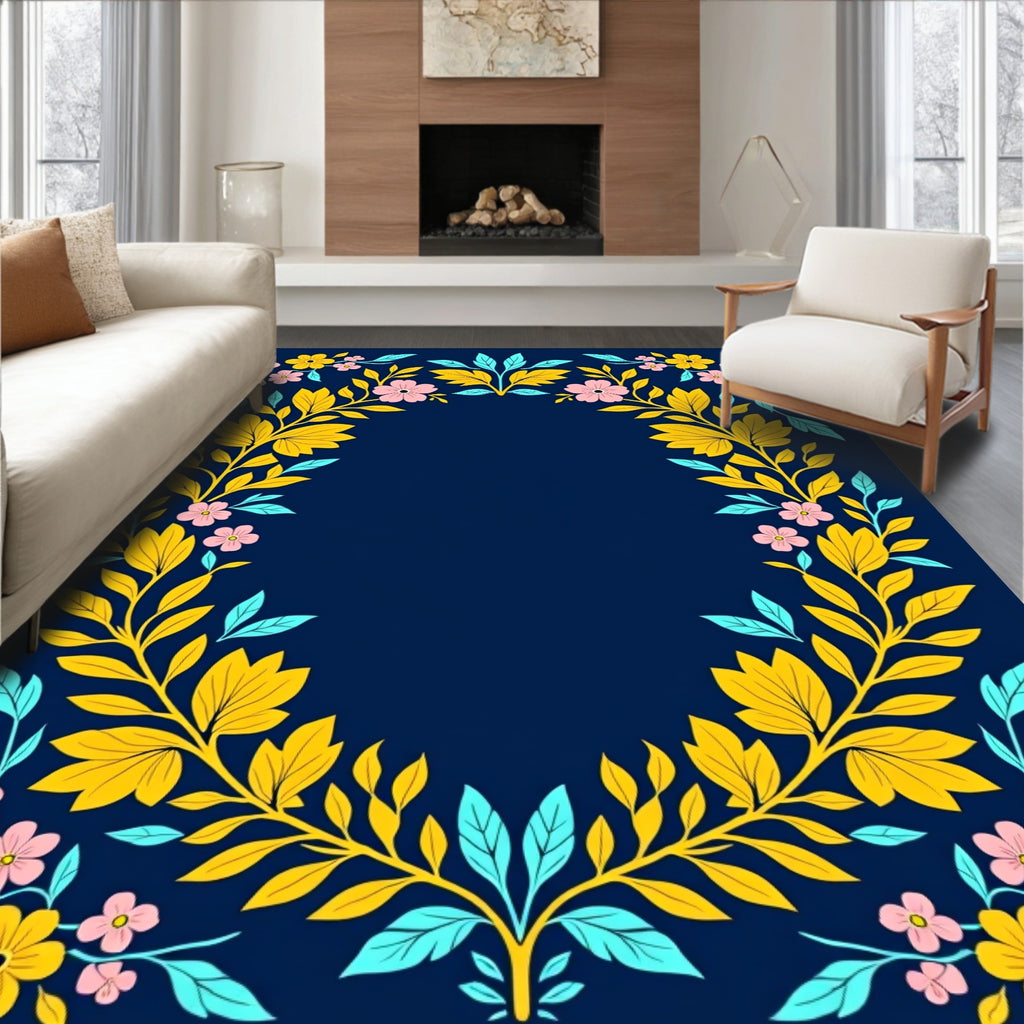 Vibrant Floral Wreath Patterned Rug