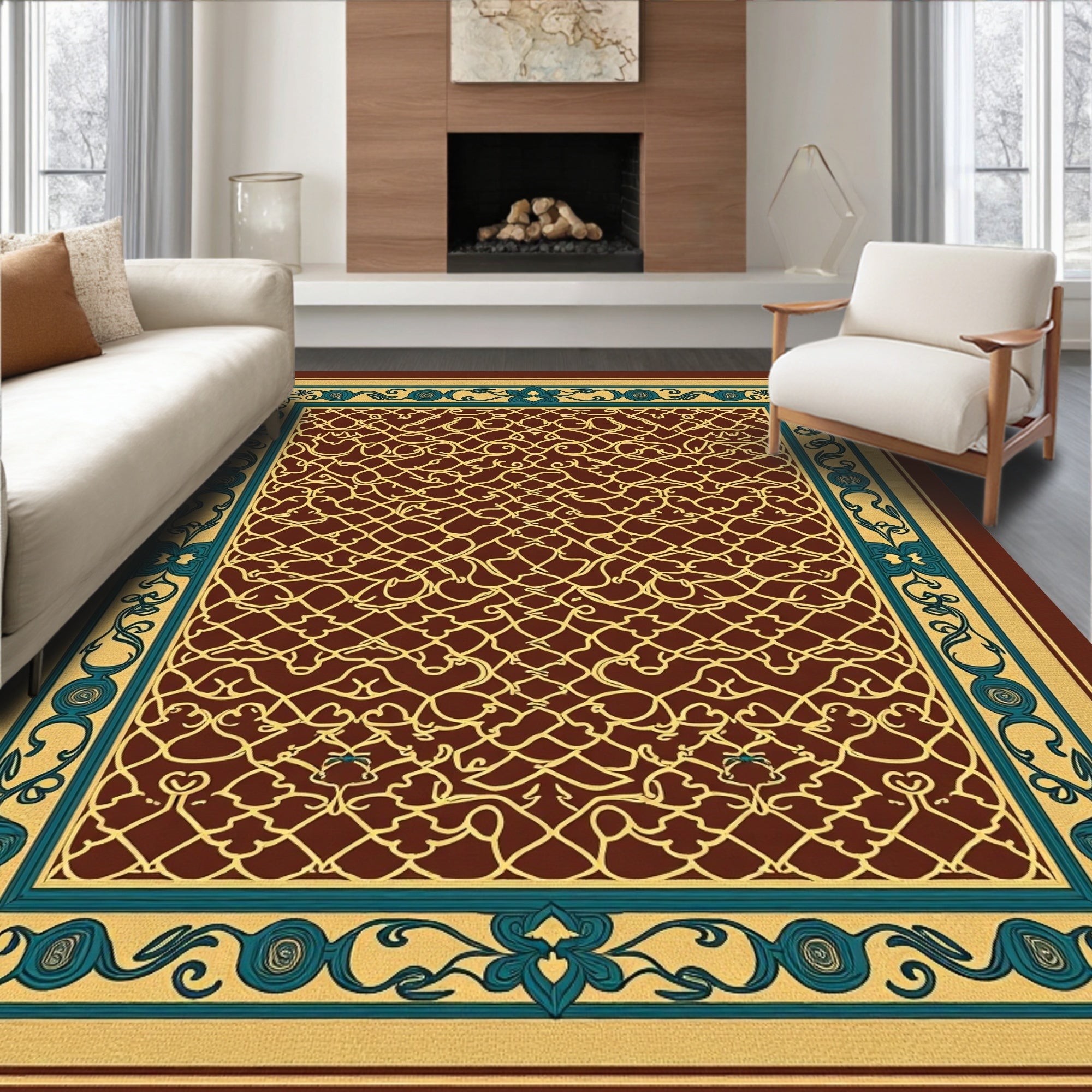 Intricate Lattice Border Design Rug