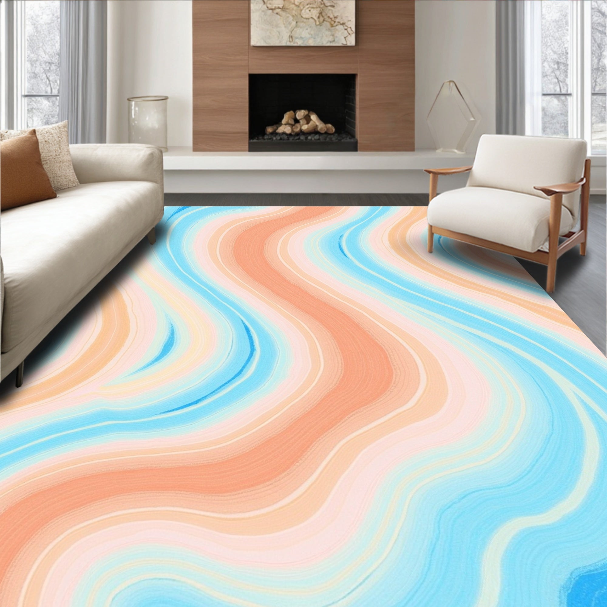 Pastel Wavy Swirl Design Rug