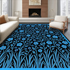 Bold Blue Floral Botanical Statement Rug