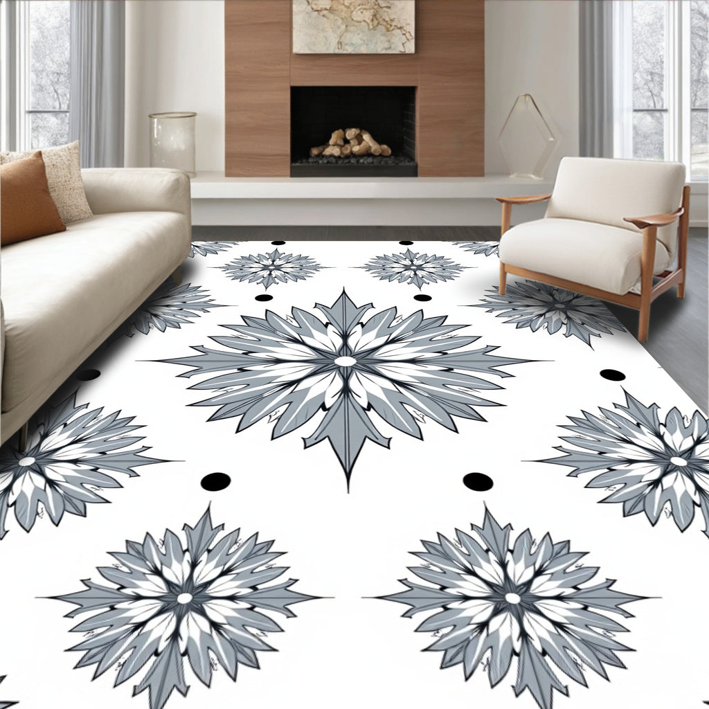 Gray Starburst Floral Dot Medallion Rug